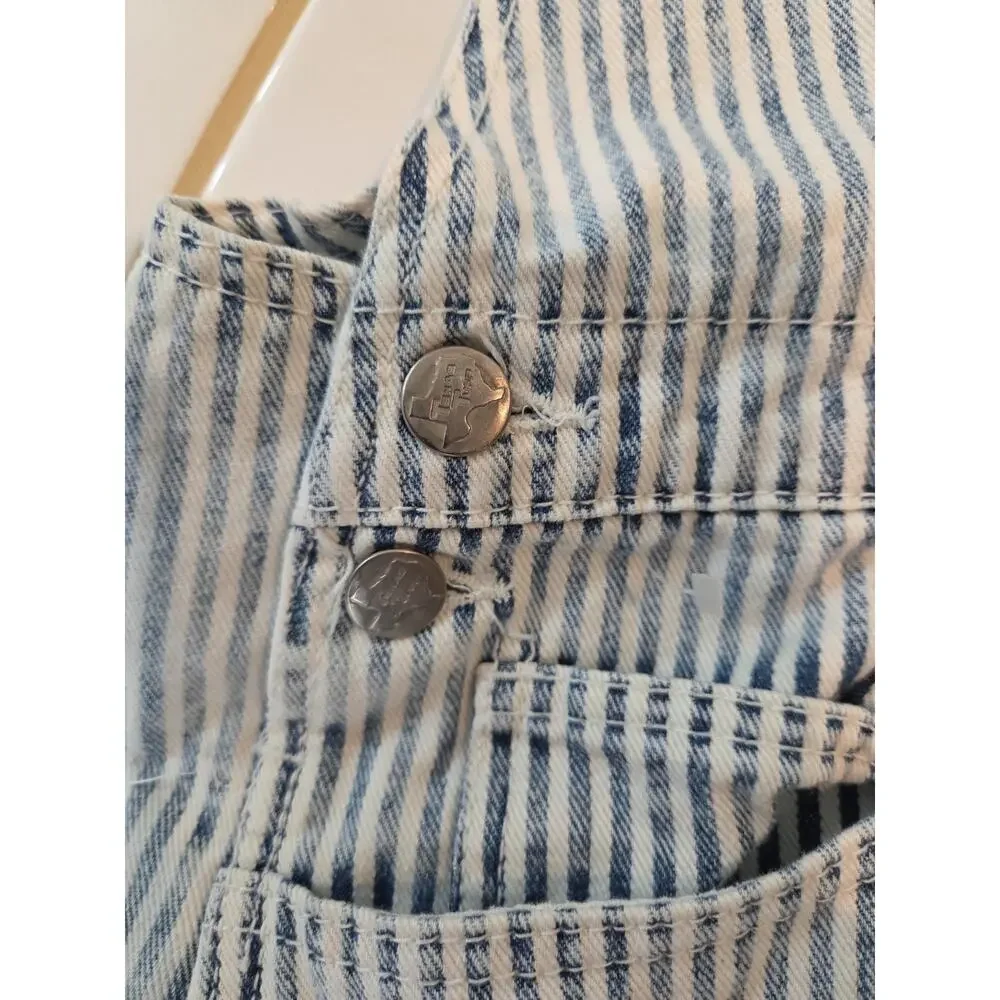 Vtg 90s Texas Tuff Hickory Stripe Denim Overalls Railroad Baggy